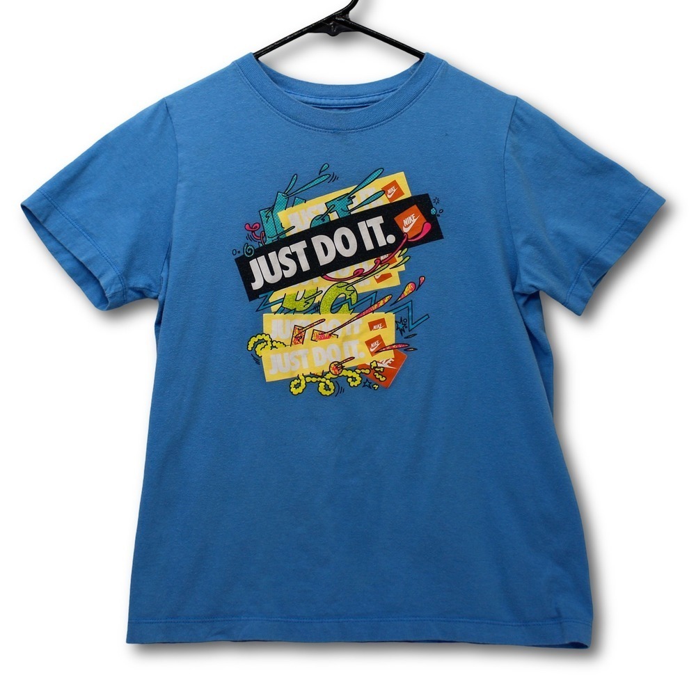 Nike Just Do It Graphic T-Shirt Kids Size Medium Blue Short Sleeve Excellent